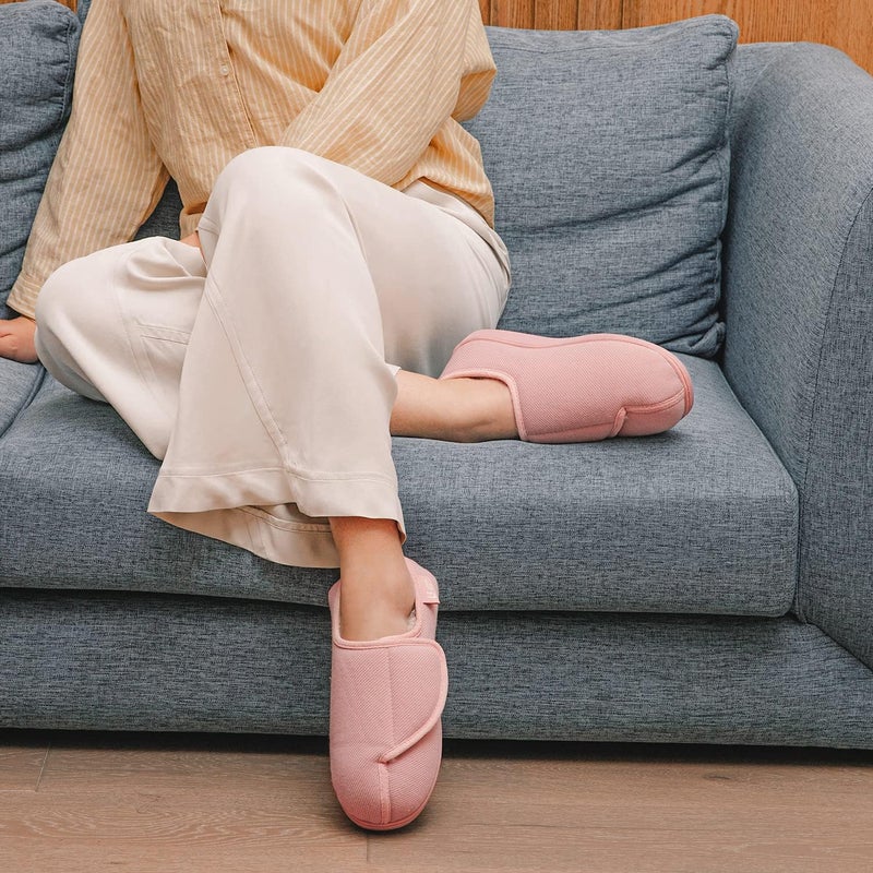 LongBay Womens Adjustable Slippers Memory Foam Cozy Wide Diabetic House Shoes Edema Orthopedic Neuropathy Indoor Outdoor (10 B(M), Pink) - Image 2
